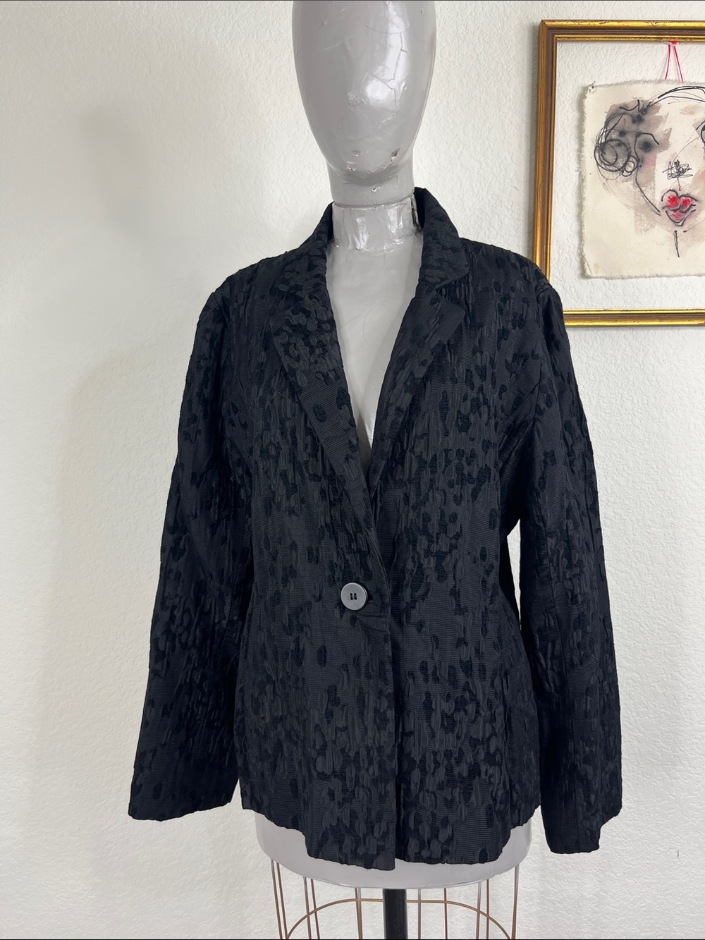 Eileen Fisher Brocade Textured Georgette Jacquard Blazer Single Button